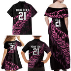 New Zealand Lawn Bowls Custom Family Matching Off Shoulder Maxi Dress and Hawaiian Shirt Pink Maori Warrior Tribal Silver Fern - Aussie Hoodie