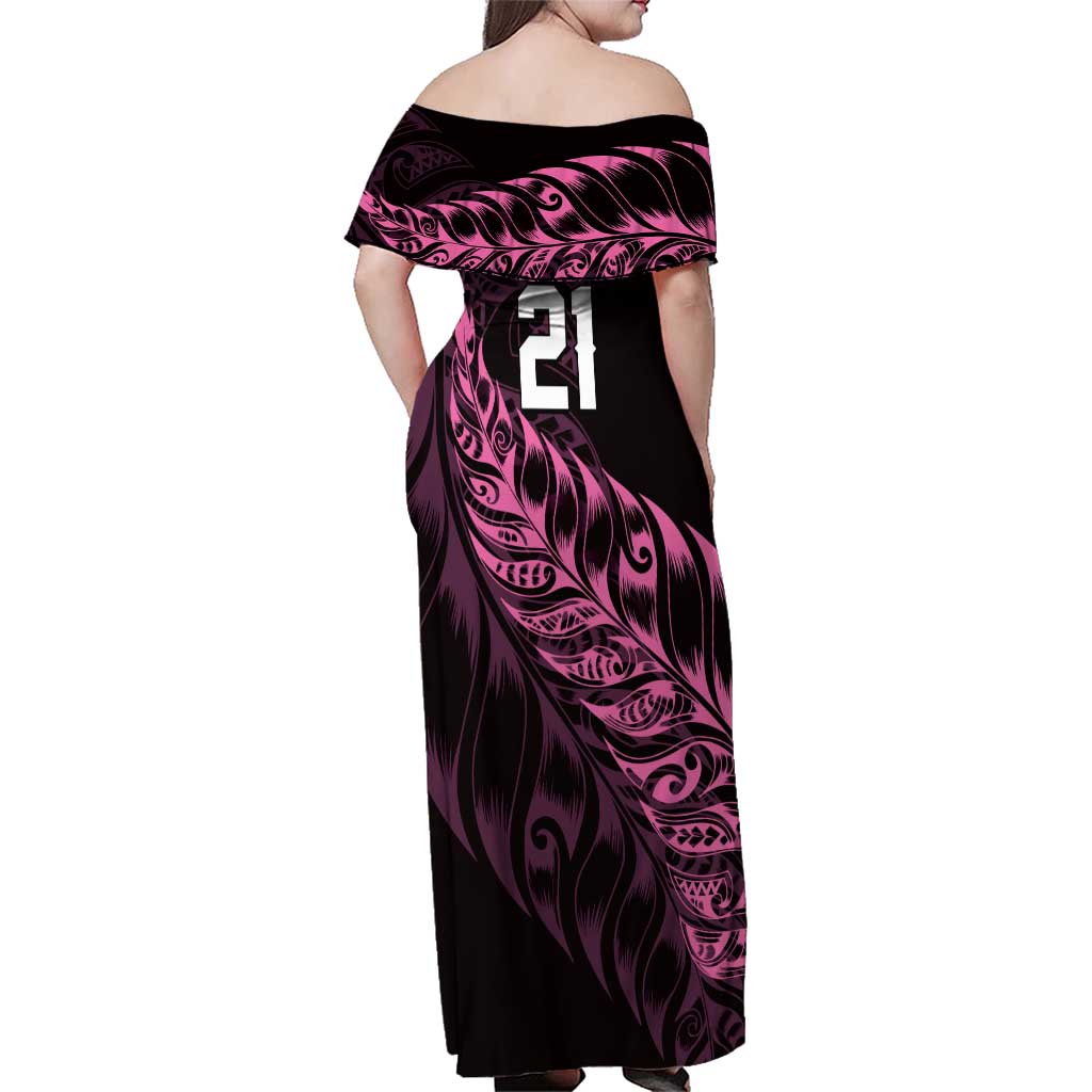 New Zealand Lawn Bowls Custom Family Matching Off Shoulder Maxi Dress and Hawaiian Shirt Pink Maori Warrior Tribal Silver Fern - Aussie Hoodie