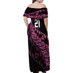 New Zealand Lawn Bowls Custom Family Matching Off Shoulder Maxi Dress and Hawaiian Shirt Pink Maori Warrior Tribal Silver Fern - Aussie Hoodie