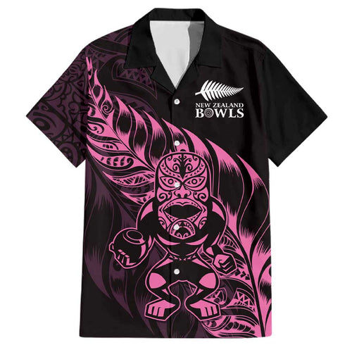 New Zealand Lawn Bowls Custom Family Matching Off Shoulder Short Dress and Hawaiian Shirt Pink Maori Warrior Tribal Silver Fern - Aussie Hoodie