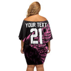 New Zealand Lawn Bowls Custom Family Matching Off Shoulder Short Dress and Hawaiian Shirt Pink Maori Warrior Tribal Silver Fern - Aussie Hoodie