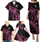 New Zealand Lawn Bowls Custom Family Matching Puletasi and Hawaiian Shirt Pink Maori Warrior Tribal Silver Fern - Aussie Hoodie
