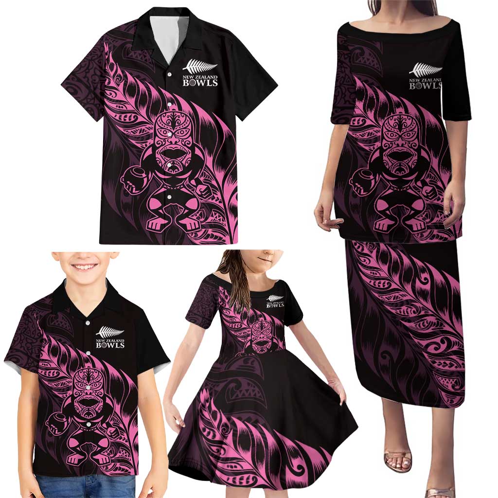 New Zealand Lawn Bowls Custom Family Matching Puletasi and Hawaiian Shirt Pink Maori Warrior Tribal Silver Fern - Aussie Hoodie