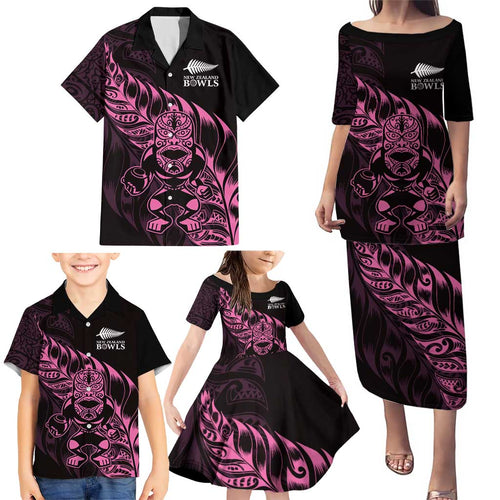 New Zealand Lawn Bowls Custom Family Matching Puletasi and Hawaiian Shirt Pink Maori Warrior Tribal Silver Fern - Aussie Hoodie