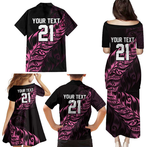 New Zealand Lawn Bowls Custom Family Matching Puletasi and Hawaiian Shirt Pink Maori Warrior Tribal Silver Fern - Aussie Hoodie