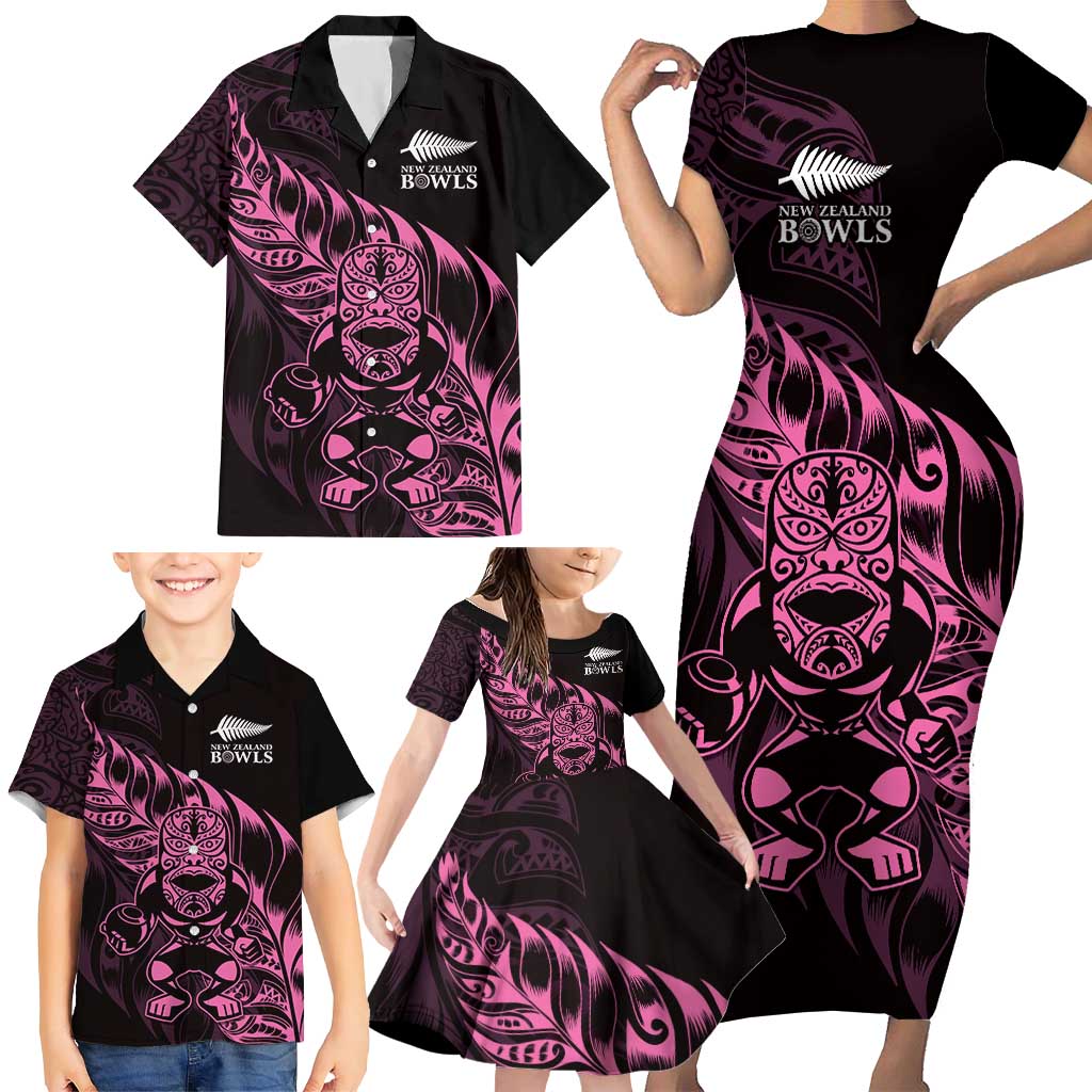 New Zealand Lawn Bowls Custom Family Matching Short Sleeve Bodycon Dress and Hawaiian Shirt Pink Maori Warrior Tribal Silver Fern - Aussie Hoodie