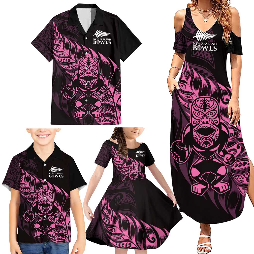 New Zealand Lawn Bowls Custom Family Matching Summer Maxi Dress and Hawaiian Shirt Pink Maori Warrior Tribal Silver Fern - Aussie Hoodie