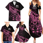 New Zealand Lawn Bowls Custom Family Matching Summer Maxi Dress and Hawaiian Shirt Pink Maori Warrior Tribal Silver Fern - Aussie Hoodie