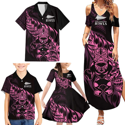 New Zealand Lawn Bowls Custom Family Matching Summer Maxi Dress and Hawaiian Shirt Pink Maori Warrior Tribal Silver Fern - Aussie Hoodie