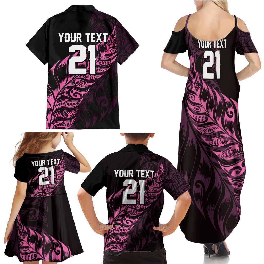 New Zealand Lawn Bowls Custom Family Matching Summer Maxi Dress and Hawaiian Shirt Pink Maori Warrior Tribal Silver Fern - Aussie Hoodie