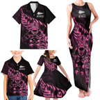 New Zealand Lawn Bowls Custom Family Matching Tank Maxi Dress and Hawaiian Shirt Pink Maori Warrior Tribal Silver Fern - Aussie Hoodie