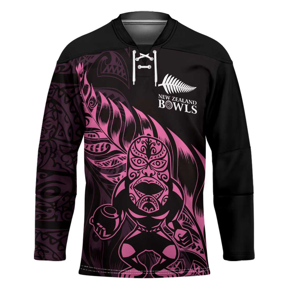 New Zealand Lawn Bowls Custom Hockey Jersey Pink Maori Warrior Tribal Silver Fern - Aussie Hoodie