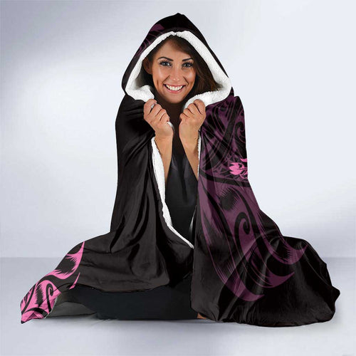 New Zealand Lawn Bowls Hooded Blanket Pink Maori Warrior Tribal Silver Fern - Aussie Hoodie