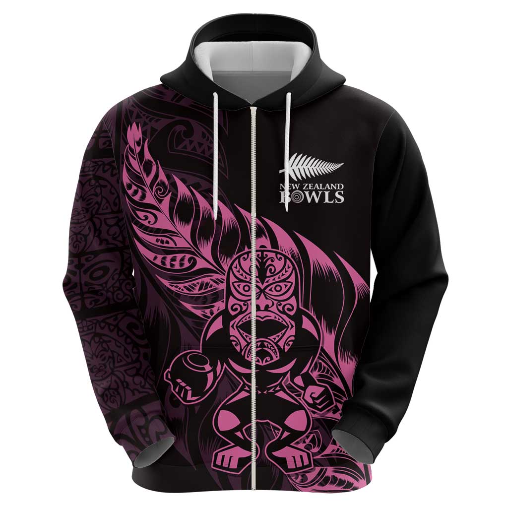 New Zealand Lawn Bowls Custom Hoodie Pink Maori Warrior Tribal Silver Fern - Aussie Hoodie