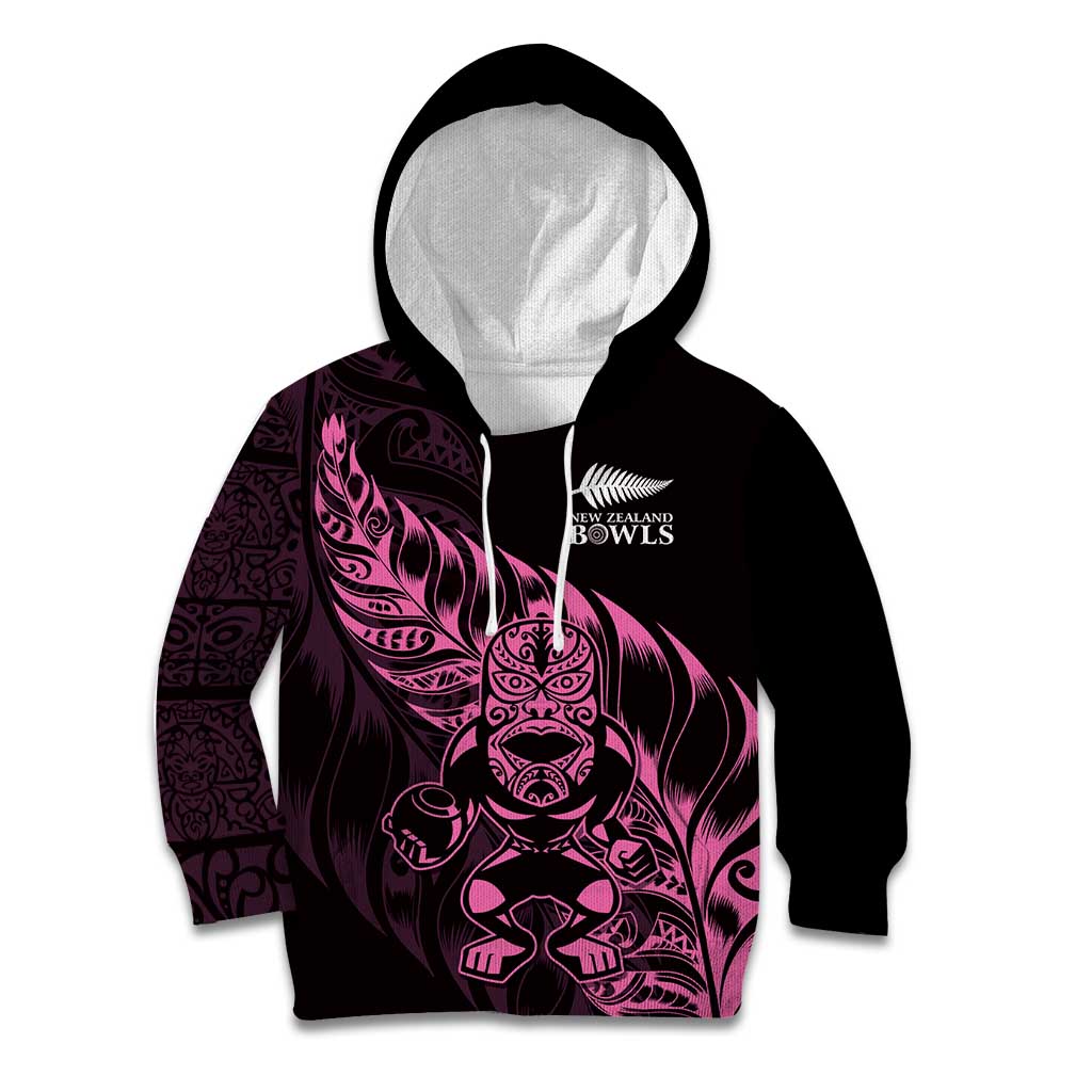New Zealand Lawn Bowls Custom Kid Hoodie Pink Maori Warrior Tribal Silver Fern - Aussie Hoodie