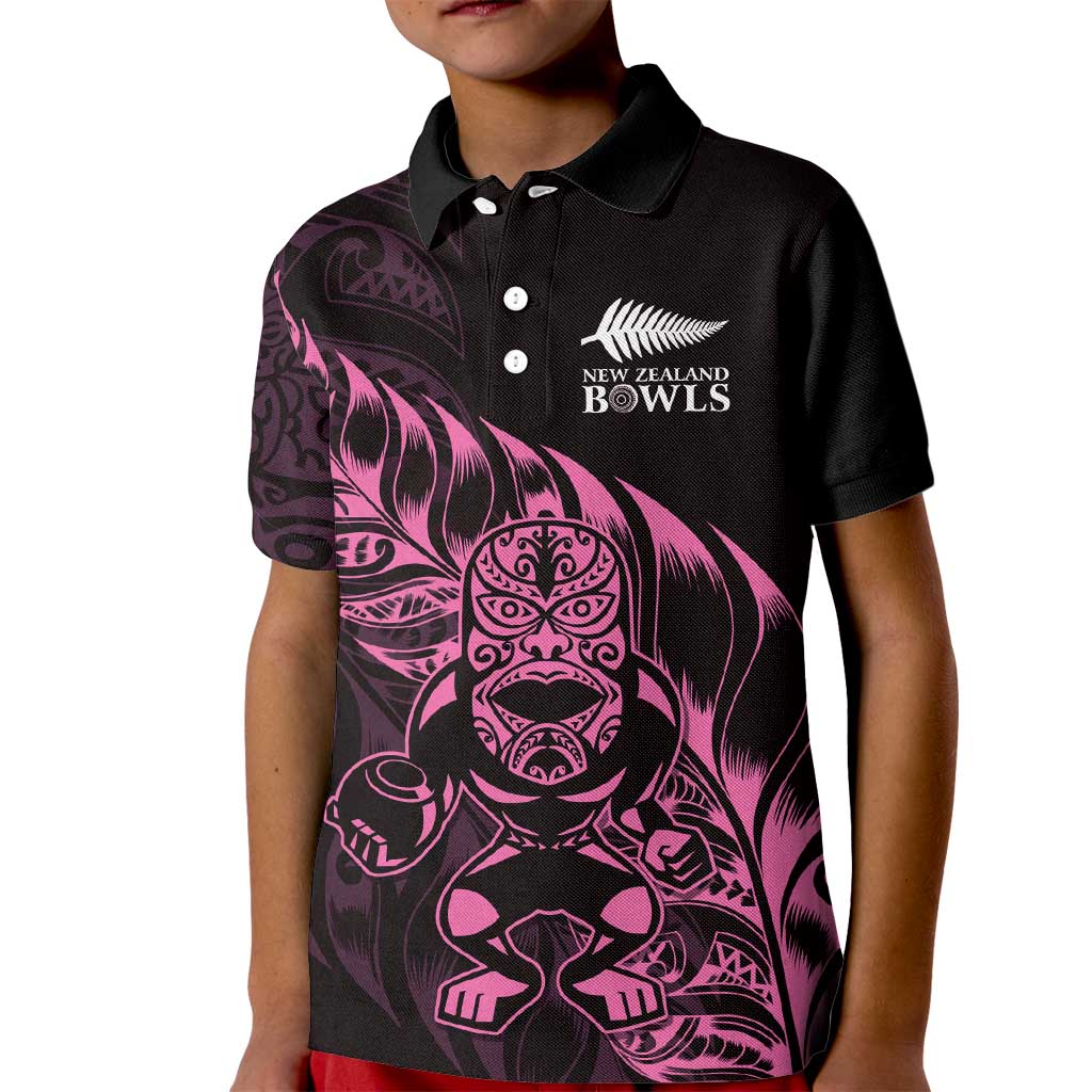 New Zealand Lawn Bowls Custom Kid Polo Shirt Pink Maori Warrior Tribal Silver Fern - Aussie Hoodie