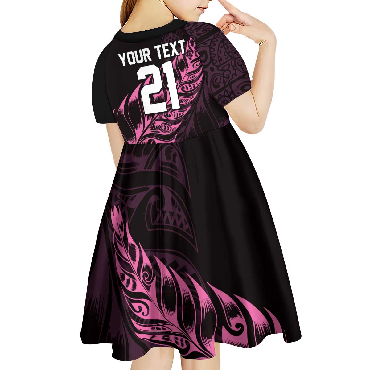 New Zealand Lawn Bowls Custom Kid Short Sleeve Dress Pink Maori Warrior Tribal Silver Fern - Aussie Hoodie