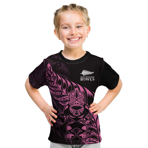 New Zealand Lawn Bowls Custom Kid T Shirt Pink Maori Warrior Tribal Silver Fern - Aussie Hoodie