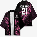 New Zealand Lawn Bowls Custom Kimono Pink Maori Warrior Tribal Silver Fern - Aussie Hoodie