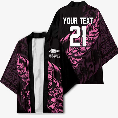 New Zealand Lawn Bowls Custom Kimono Pink Maori Warrior Tribal Silver Fern - Aussie Hoodie