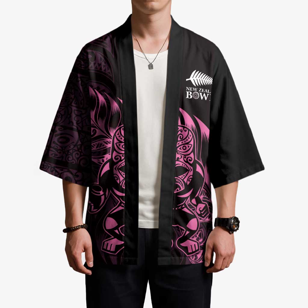 New Zealand Lawn Bowls Custom Kimono Pink Maori Warrior Tribal Silver Fern - Aussie Hoodie