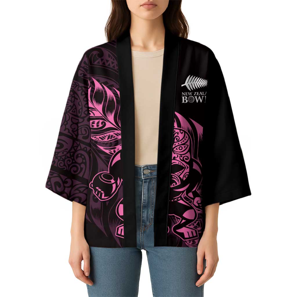 New Zealand Lawn Bowls Custom Kimono Pink Maori Warrior Tribal Silver Fern - Aussie Hoodie