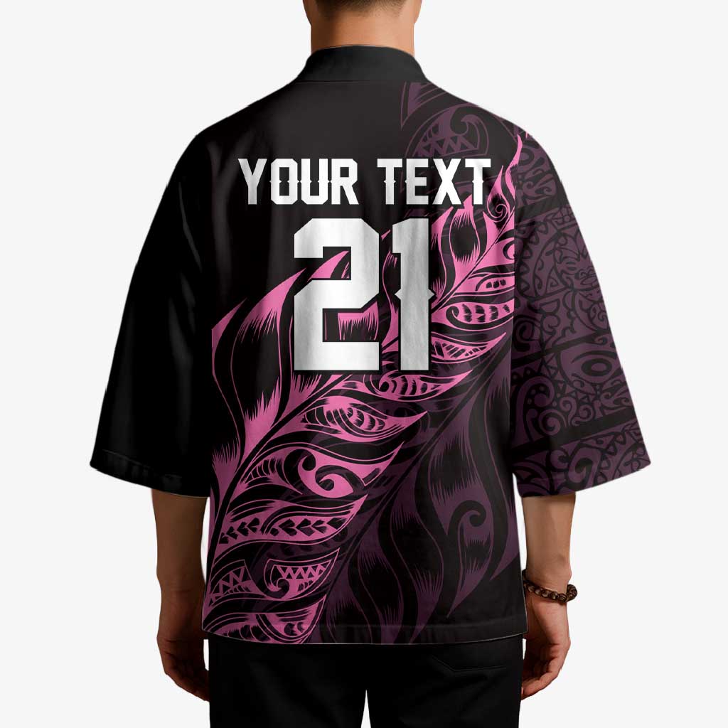 New Zealand Lawn Bowls Custom Kimono Pink Maori Warrior Tribal Silver Fern - Aussie Hoodie