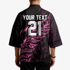 New Zealand Lawn Bowls Custom Kimono Pink Maori Warrior Tribal Silver Fern - Aussie Hoodie