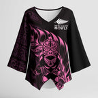 New Zealand Lawn Bowls Custom Kimono Sleeve Blouse Pink Maori Warrior Tribal Silver Fern - Aussie Hoodie