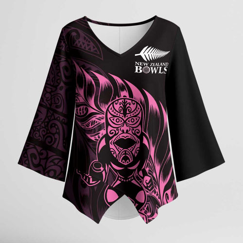 New Zealand Lawn Bowls Custom Kimono Sleeve Blouse Pink Maori Warrior Tribal Silver Fern - Aussie Hoodie