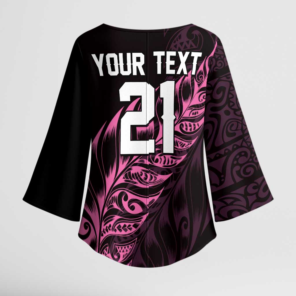 New Zealand Lawn Bowls Custom Kimono Sleeve Blouse Pink Maori Warrior Tribal Silver Fern - Aussie Hoodie