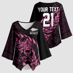 New Zealand Lawn Bowls Custom Kimono Sleeve Blouse Pink Maori Warrior Tribal Silver Fern - Aussie Hoodie