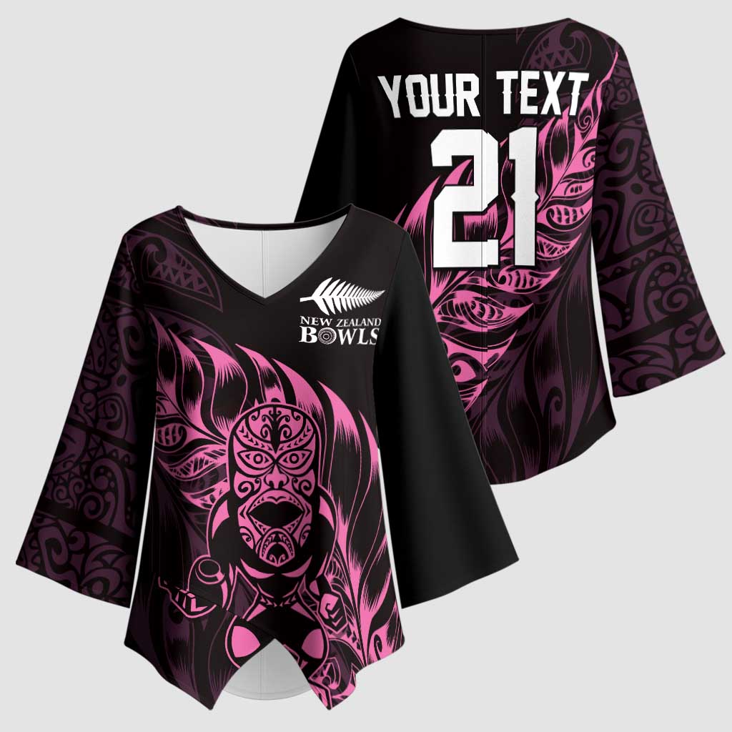 New Zealand Lawn Bowls Custom Kimono Sleeve Blouse Pink Maori Warrior Tribal Silver Fern - Aussie Hoodie