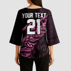 New Zealand Lawn Bowls Custom Kimono Sleeve Blouse Pink Maori Warrior Tribal Silver Fern - Aussie Hoodie