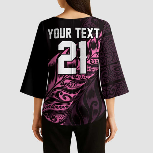 New Zealand Lawn Bowls Custom Kimono Sleeve Blouse Pink Maori Warrior Tribal Silver Fern - Aussie Hoodie