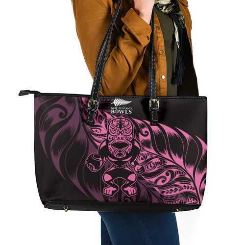 New Zealand Lawn Bowls Leather Tote Bag Pink Maori Warrior Tribal Silver Fern - Aussie Hoodie