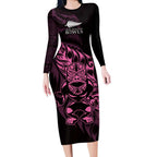 New Zealand Lawn Bowls Custom Long Sleeve Bodycon Dress Pink Maori Warrior Tribal Silver Fern - Aussie Hoodie