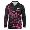 New Zealand Lawn Bowls Custom Long Sleeve Polo Shirt Pink Maori Warrior Tribal Silver Fern - Aussie Hoodie
