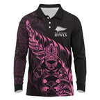 New Zealand Lawn Bowls Custom Long Sleeve Polo Shirt Pink Maori Warrior Tribal Silver Fern - Aussie Hoodie