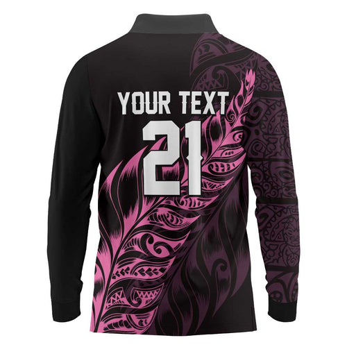 New Zealand Lawn Bowls Custom Long Sleeve Polo Shirt Pink Maori Warrior Tribal Silver Fern - Aussie Hoodie