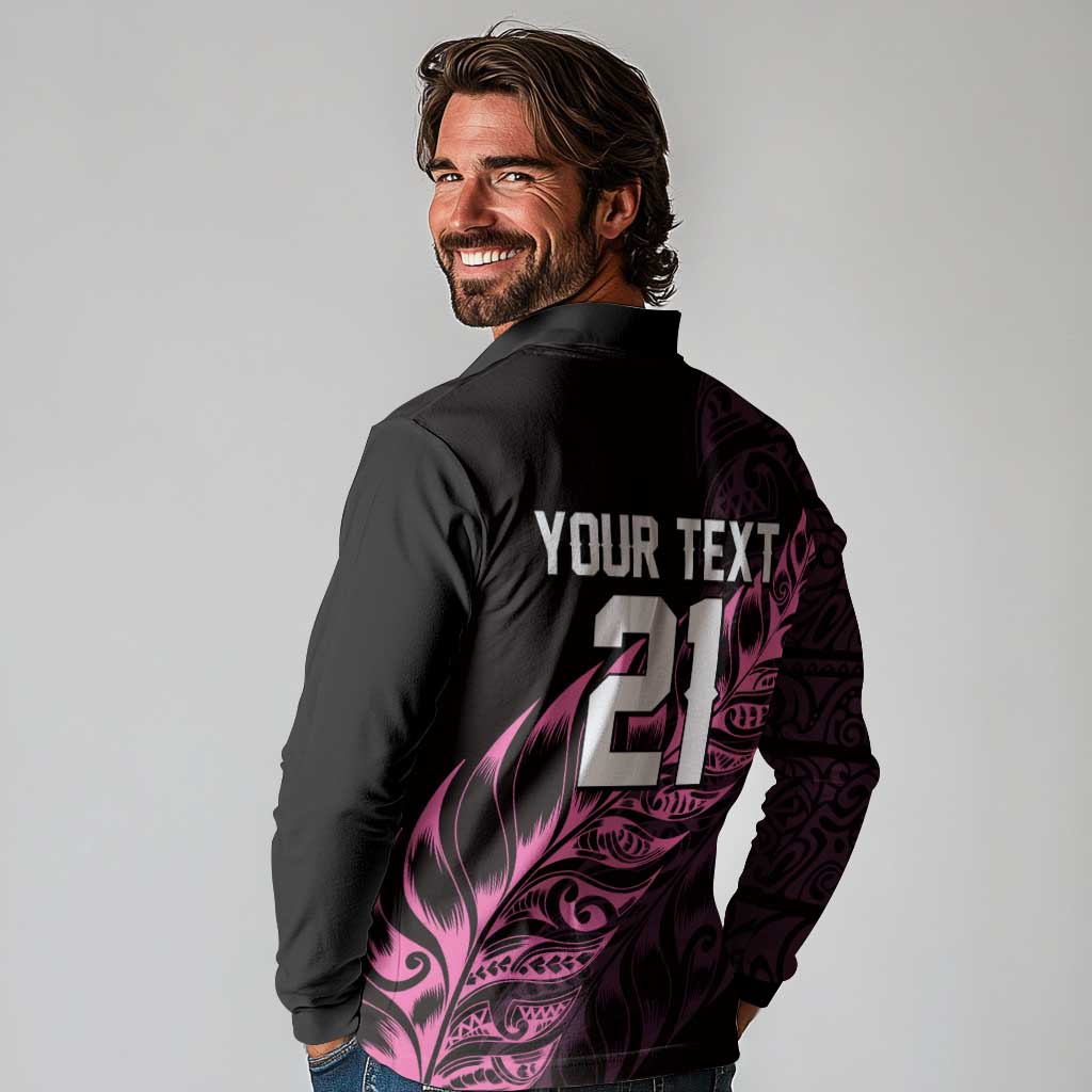New Zealand Lawn Bowls Custom Long Sleeve Polo Shirt Pink Maori Warrior Tribal Silver Fern - Aussie Hoodie