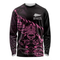 New Zealand Lawn Bowls Custom Long Sleeve Shirt Pink Maori Warrior Tribal Silver Fern - Aussie Hoodie