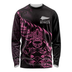 New Zealand Lawn Bowls Custom Long Sleeve Shirt Pink Maori Warrior Tribal Silver Fern - Aussie Hoodie