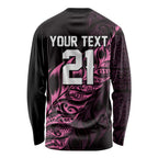 New Zealand Lawn Bowls Custom Long Sleeve Shirt Pink Maori Warrior Tribal Silver Fern - Aussie Hoodie