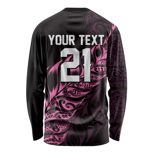 New Zealand Lawn Bowls Custom Long Sleeve Shirt Pink Maori Warrior Tribal Silver Fern - Aussie Hoodie