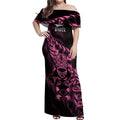 New Zealand Lawn Bowls Custom Off Shoulder Maxi Dress Pink Maori Warrior Tribal Silver Fern - Aussie Hoodie