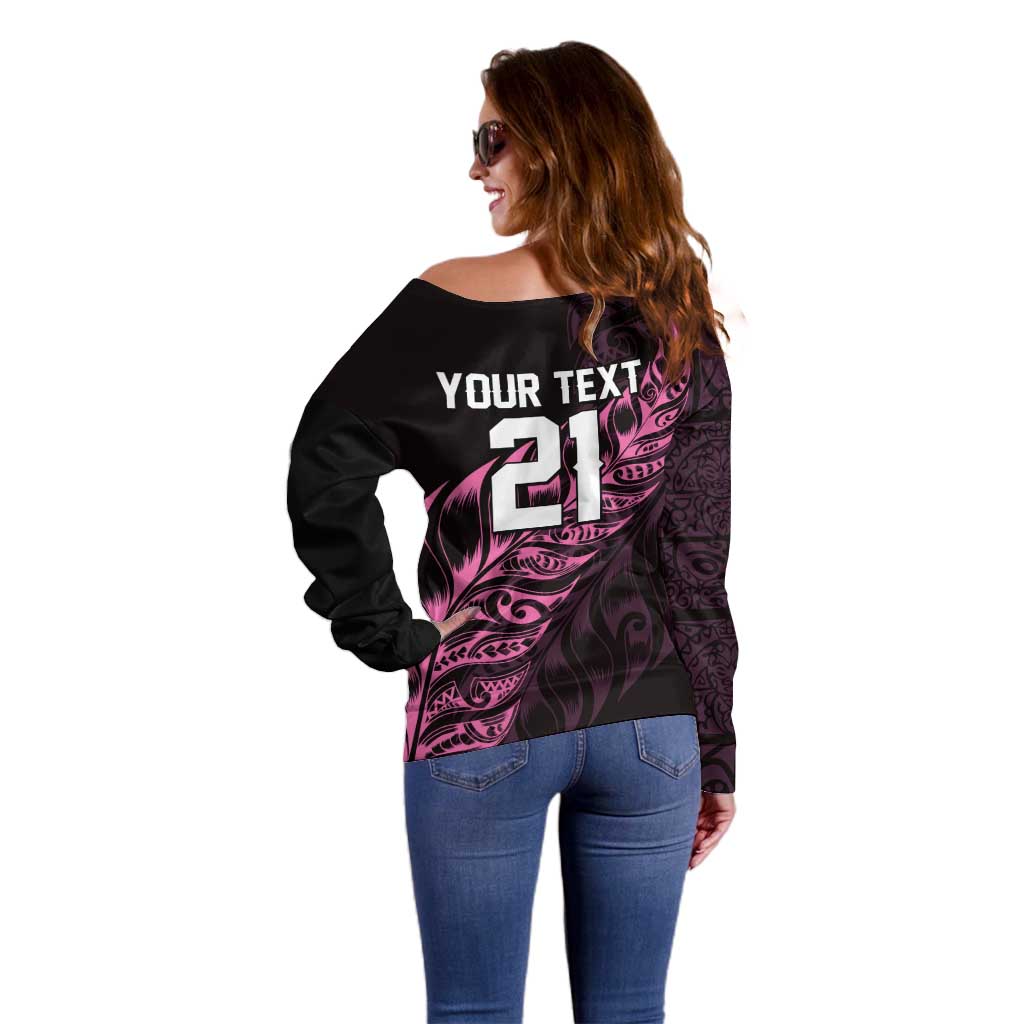 New Zealand Lawn Bowls Custom Off Shoulder Sweater Pink Maori Warrior Tribal Silver Fern - Aussie Hoodie