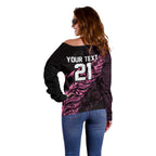 New Zealand Lawn Bowls Custom Off Shoulder Sweater Pink Maori Warrior Tribal Silver Fern - Aussie Hoodie
