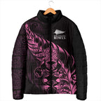 New Zealand Lawn Bowls Custom Padded Jacket Pink Maori Warrior Tribal Silver Fern - Aussie Hoodie