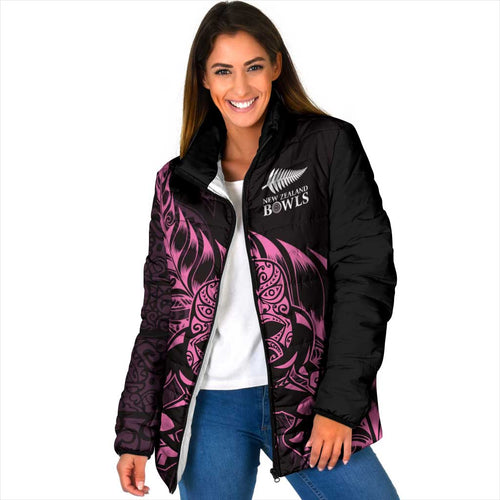 New Zealand Lawn Bowls Custom Padded Jacket Pink Maori Warrior Tribal Silver Fern - Aussie Hoodie